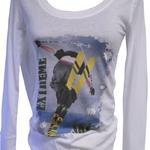 "Stripe Ski" White Cotton Scoop Neck Tee, Ladies, image on front